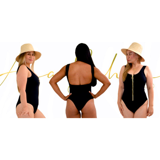 ONE-PIECE SWIMSUIT WITH TUMMY CONTROL- BRIGHT BLACK